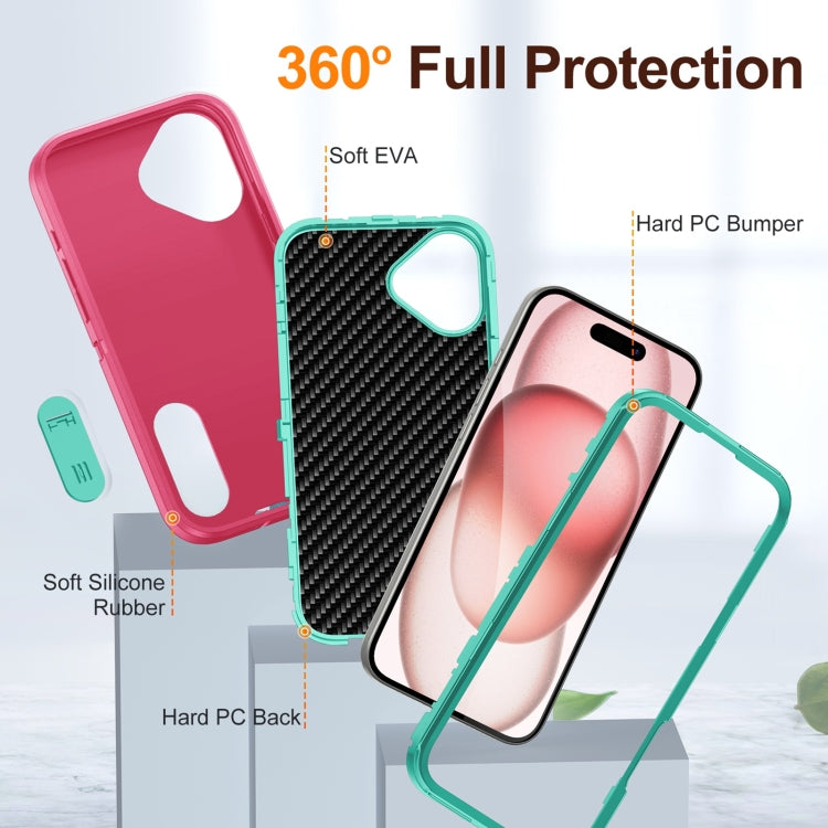 For iPhone 16 Rugged PC + Silicone Phone Case with Holder(Rose Red+Light Green) - iPhone 16 Cases by buy2fix | Online Shopping UK | buy2fix