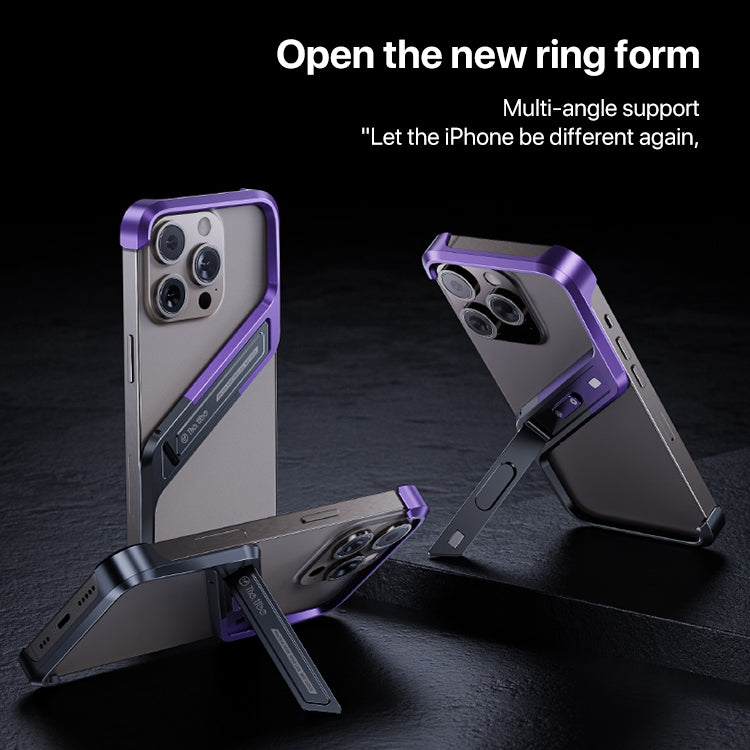 For iPhone 16 S-shaped Stand Frameless Metal Phone Case(Black Purple) - iPhone 16 Cases by buy2fix | Online Shopping UK | buy2fix