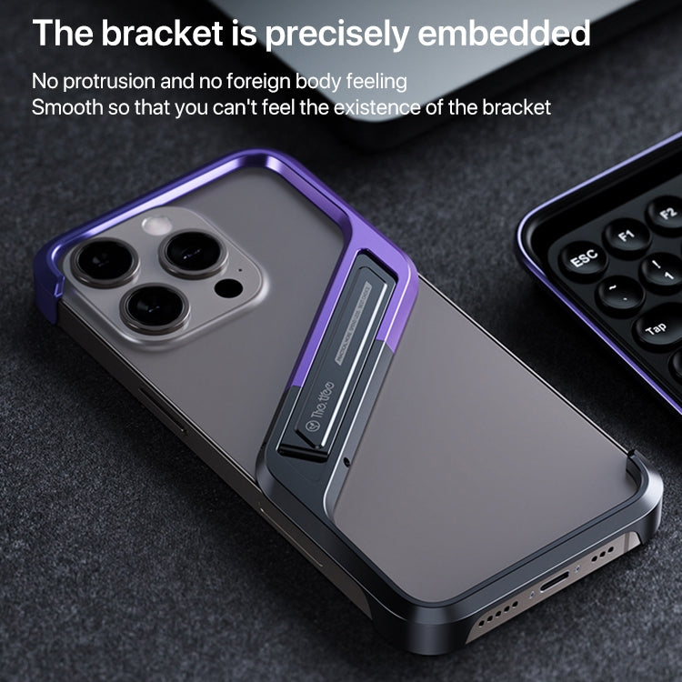 For iPhone 15 Pro S-shaped Stand Frameless Metal Phone Case(Black Purple) - iPhone 15 Pro Cases by buy2fix | Online Shopping UK | buy2fix