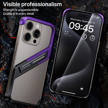 For iPhone 14 Pro Max S-shaped Stand Frameless Metal Phone Case(Black Purple) - iPhone 14 Pro Max Cases by buy2fix | Online Shopping UK | buy2fix