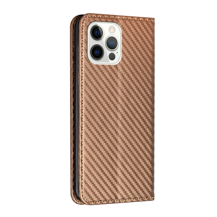 For iPhone 16 Pro Max Carbon Fiber Texture Magnetic Flip Leather Phone Case(Brown) - iPhone 16 Pro Max Cases by buy2fix | Online Shopping UK | buy2fix