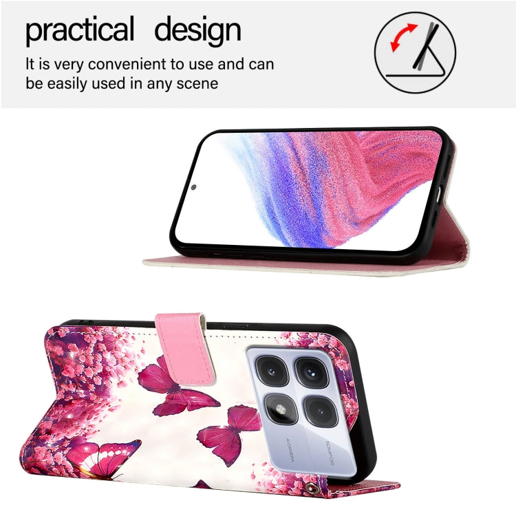 For Redmi K70 Ultra 5G Global 3D Painting Horizontal Flip Leather Phone Case(Rose Butterfly) - Xiaomi Cases by buy2fix | Online Shopping UK | buy2fix