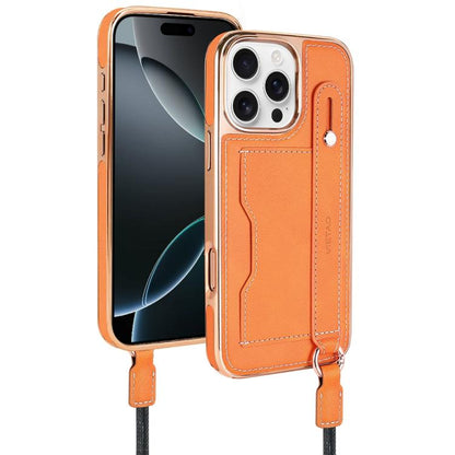 For iPhone 16 Pro Max VIETAO Card Slot Wristband Phone Case with Lanyard(Orange) - iPhone 16 Pro Max Cases by VIETAO | Online Shopping UK | buy2fix