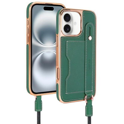 For iPhone 16 VIETAO Card Slot Wristband Phone Case with Lanyard(Green) - iPhone 16 Cases by VIETAO | Online Shopping UK | buy2fix