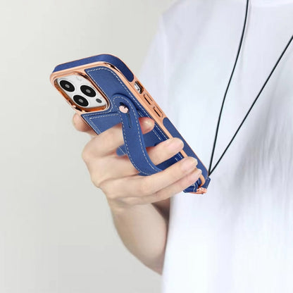 For iPhone 16 Pro VIETAO Card Slot Wristband Phone Case with Lanyard(Blue) - iPhone 16 Pro Cases by VIETAO | Online Shopping UK | buy2fix