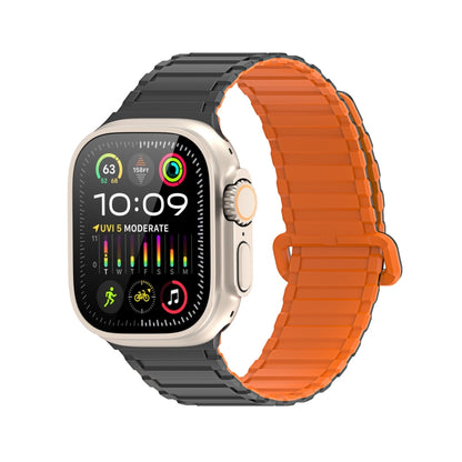 For Apple Watch Series 8 45mm DUX DUCIS KJ Series Magnetic Buckle Silicone Watch Band(Black Orange) - Watch Bands by DUX DUCIS | Online Shopping UK | buy2fix