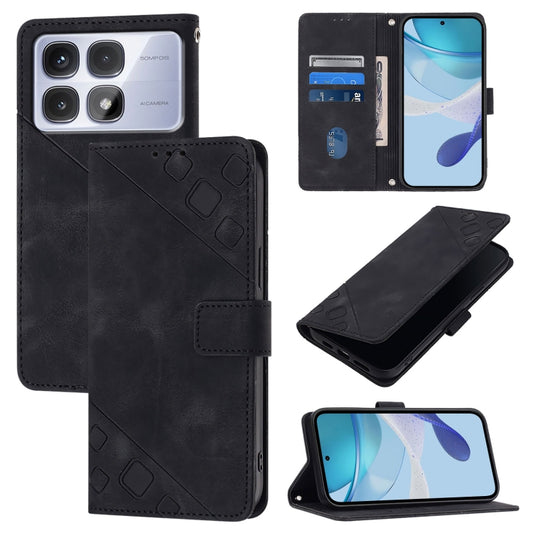 For Redmi K70 Ultra 5G Global Skin-feel Embossed Leather Phone Case(Black) - Xiaomi Cases by buy2fix | Online Shopping UK | buy2fix