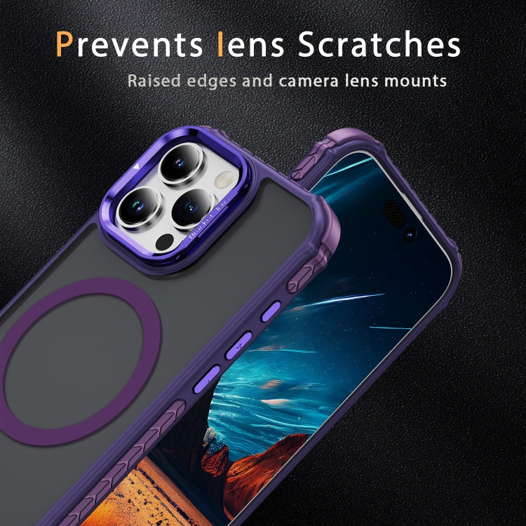 For iPhone 16 Pro Max Rainbow Series Skin Feel MagSafe Lens Holder Phone Case(Dark Purple) - iPhone 16 Pro Max Cases by buy2fix | Online Shopping UK | buy2fix