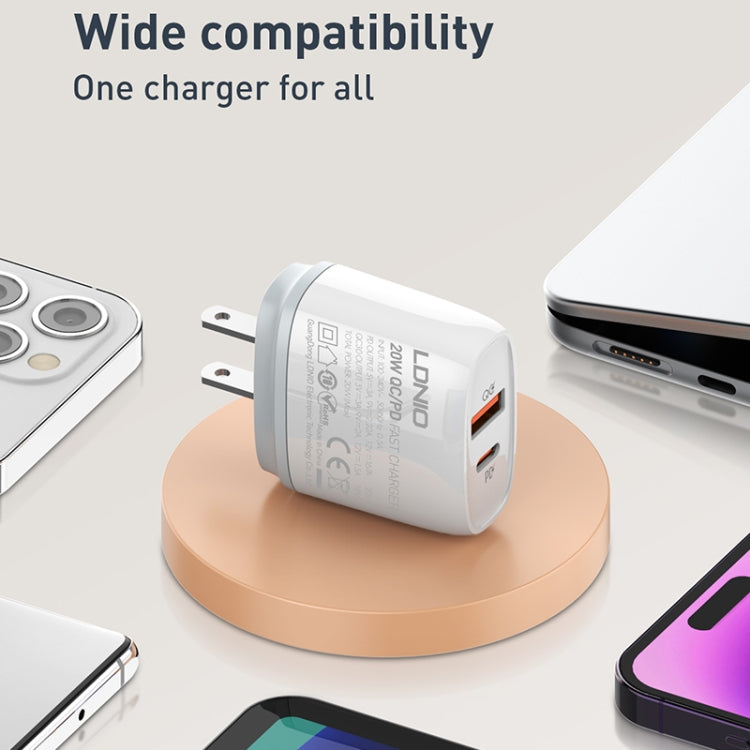 LDNIO Q229 QC3.0 / PD20W USB + Type-C Fast Charger with 1m USB to 8 Pin Cable, Plug Type:UK Plug(White) - USB Charger by LDNIO | Online Shopping UK | buy2fix