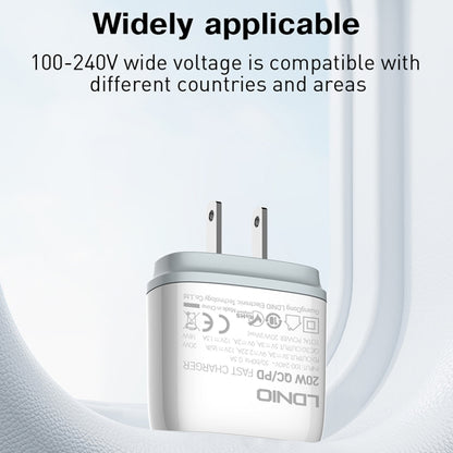 LDNIO Q229 QC3.0 / PD20W USB + Type-C Fast Charger with 1m USB to 8 Pin Cable, Plug Type:EU Plug(White) - USB Charger by LDNIO | Online Shopping UK | buy2fix