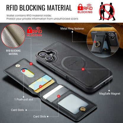 For iPhone 16 DG.MING K1 MagSafe Detachable Wallet RFID Back Cover Phone Case(Black) - iPhone 16 Cases by DG.MING | Online Shopping UK | buy2fix