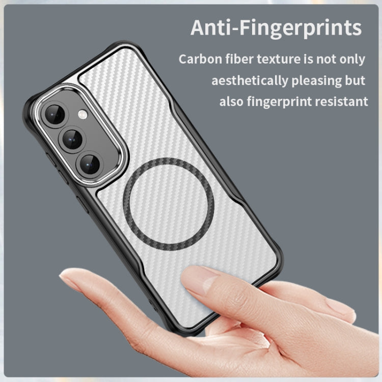 For Samsung Galaxy S25+ 5G Carbon Fiber Texture MagSafe Translucent Phone Case(Black) - Galaxy S25+ 5G Cases by buy2fix | Online Shopping UK | buy2fix