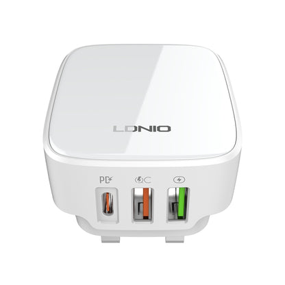 LDNIO Q334 32W Type-C + Dual USB Port Charger with 1m 8 Pin Data Cable, Plug Type:UK Plug(White) - USB Charger by LDNIO | Online Shopping UK | buy2fix