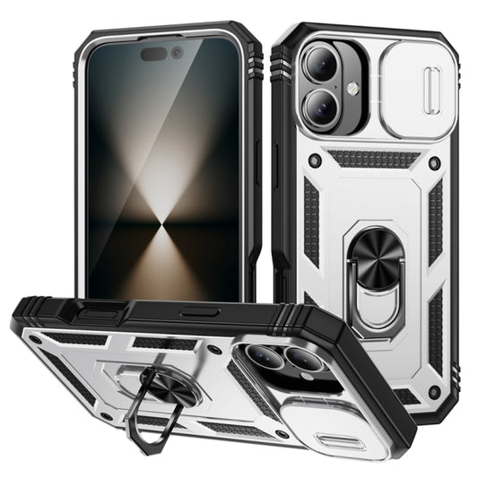 For iPhone 16 Sliding Camshield TPU + PC Phone Case with Holder(White+Black) - iPhone 16 Cases by buy2fix | Online Shopping UK | buy2fix