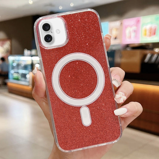 For iPhone 16 Plus Acrylic Transparent Glitter MagSafe Phone Case(Red) - iPhone 16 Plus Cases by buy2fix | Online Shopping UK | buy2fix