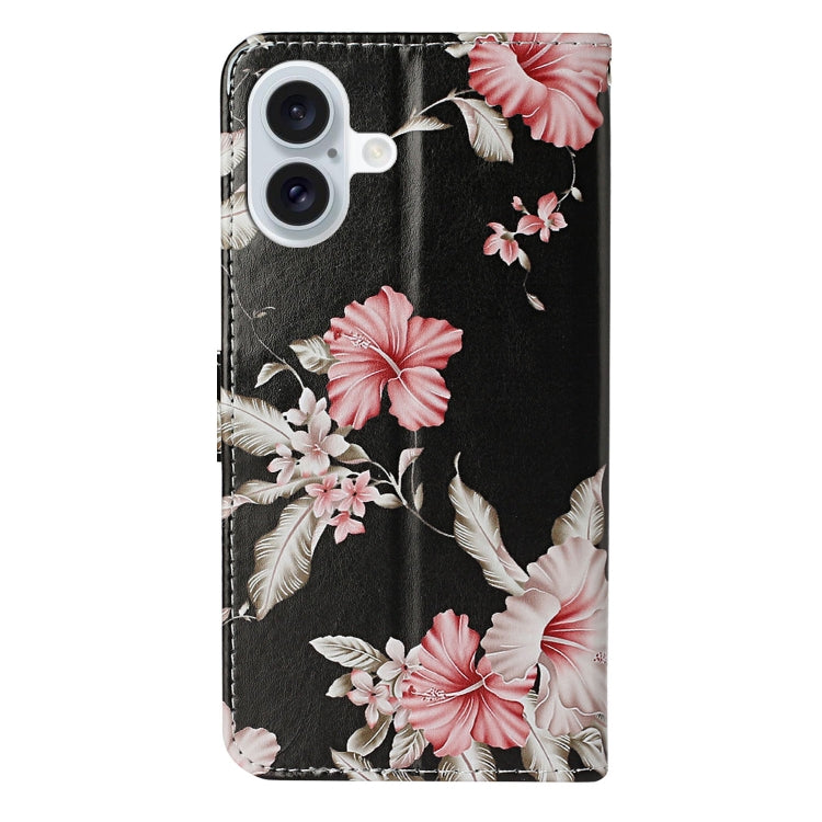 For iPhone 16 Plus Colored Drawing Marble Pattern Leather Phone Case(Azalea) - iPhone 16 Plus Cases by buy2fix | Online Shopping UK | buy2fix