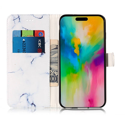 For iPhone 16 Plus Colored Drawing Marble Pattern Leather Phone Case(White Marble) - iPhone 16 Plus Cases by buy2fix | Online Shopping UK | buy2fix