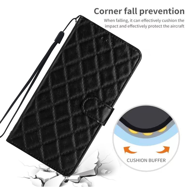 For iPhone 16 Pro Rhombus Lattice Texture Leather Phone Case(Black) - iPhone 16 Pro Cases by buy2fix | Online Shopping UK | buy2fix