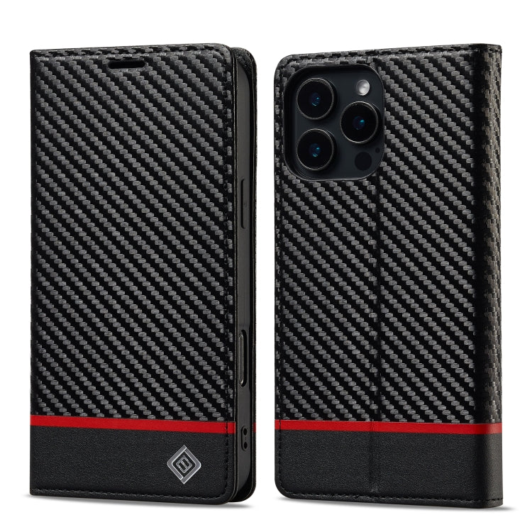 For iPhone 16 Pro LC.IMEEKE Carbon Fiber Leather Phone Case(Horizontal Black) - iPhone 16 Pro Cases by LC.IMEEKE | Online Shopping UK | buy2fix