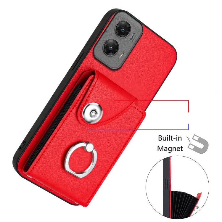 For Motorola Moto G Stylus 5G 2024 Organ Card Bag Ring Holder Phone Case(Red) - Motorola Cases by buy2fix | Online Shopping UK | buy2fix