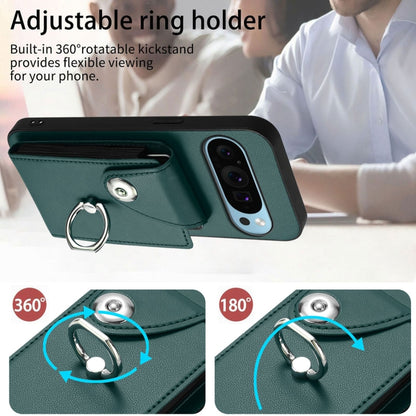 For Google Pixel 9 Pro XL Organ Card Bag Ring Holder Phone Case(Green) - Google Cases by buy2fix | Online Shopping UK | buy2fix