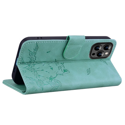 For iPhone 16 Pro Max Cute Cat Embossed Leather Phone Case(Green) - iPhone 16 Pro Max Cases by buy2fix | Online Shopping UK | buy2fix