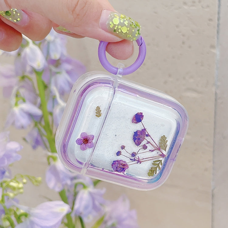 For AirPods Pro 2 Glitter Starry Epoxy Dried Flowers Earbuds Box TPU Case(Purple) - For AirPods Pro 2 by buy2fix | Online Shopping UK | buy2fix