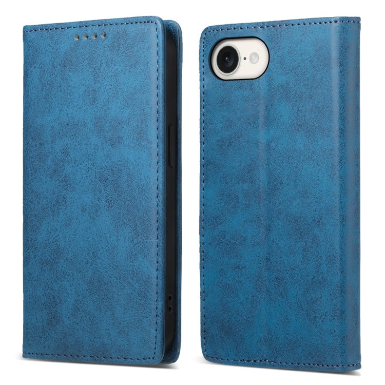 For iPhone 16e Business Solid Color Magnetic RFID Leather Phone Case(Blue) - iPhone 16e Cases by buy2fix | Online Shopping UK | buy2fix