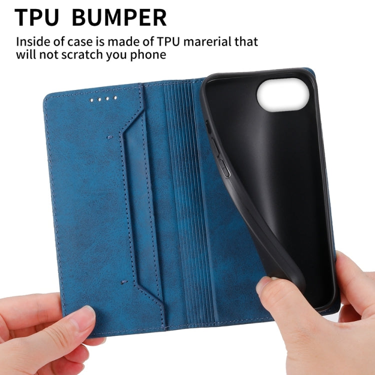 For iPhone 16e Business Solid Color Magnetic RFID Leather Phone Case(Blue) - iPhone 16e Cases by buy2fix | Online Shopping UK | buy2fix