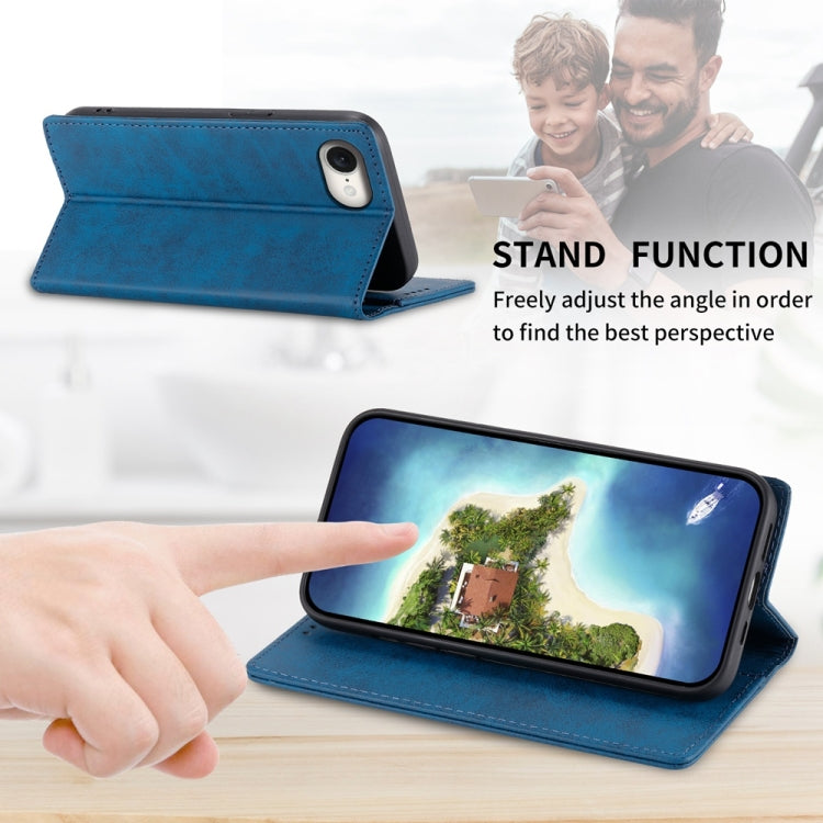 For iPhone 16e Business Solid Color Magnetic RFID Leather Phone Case(Blue) - iPhone 16e Cases by buy2fix | Online Shopping UK | buy2fix