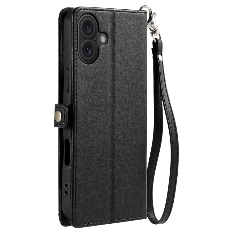 For iPhone 16 Plus Wallet Multi-card Slot Leather Phone Case with Lanyard(Black) - iPhone 16 Plus Cases by buy2fix | Online Shopping UK | buy2fix