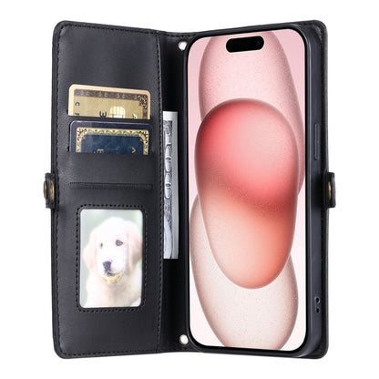 For iPhone 16 Plus Wallet Multi-card Slot Leather Phone Case with Lanyard(Black) - iPhone 16 Plus Cases by buy2fix | Online Shopping UK | buy2fix