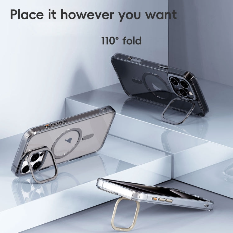 For iPhone 16 Mirror Crystal Clear Lens Holder MagSafe Magnetic Phone Case(Transparent Titanium Blue) - iPhone 16 Cases by buy2fix | Online Shopping UK | buy2fix