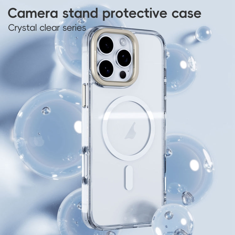 For iPhone 16 Plus Frosted Crystal Clear Lens Holder MagSafe Magnetic Phone Case(Transparent Black) - iPhone 16 Plus Cases by buy2fix | Online Shopping UK | buy2fix