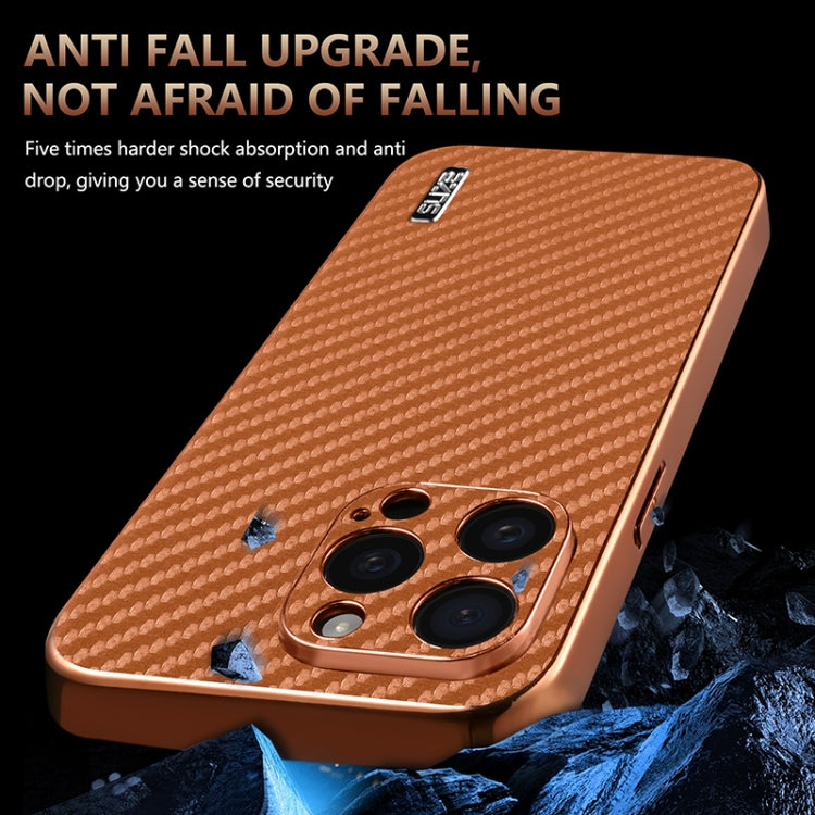 For iPhone 15 Pro Max AZNS Electroplated Edge Carbon Fiber Texture Phone Case(Brown) - iPhone 15 Pro Max Cases by AZNS | Online Shopping UK | buy2fix