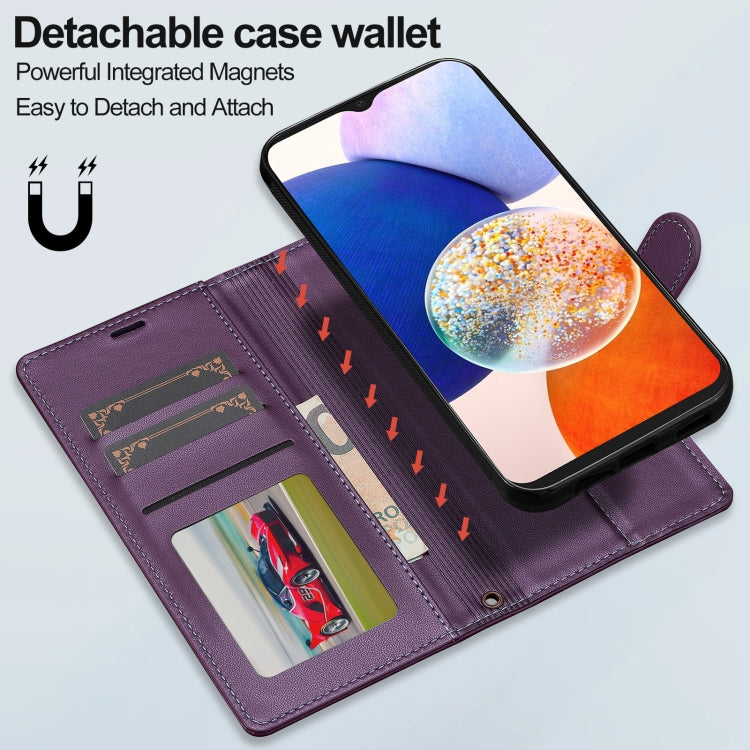 For Samsung Galaxy A14 4G / A14 5G LC.IMEEKE L2 Series Detachable Magsafe PU Phone Case with Lanyard(Purple) - Galaxy Phone Cases by LC.IMEEKE | Online Shopping UK | buy2fix