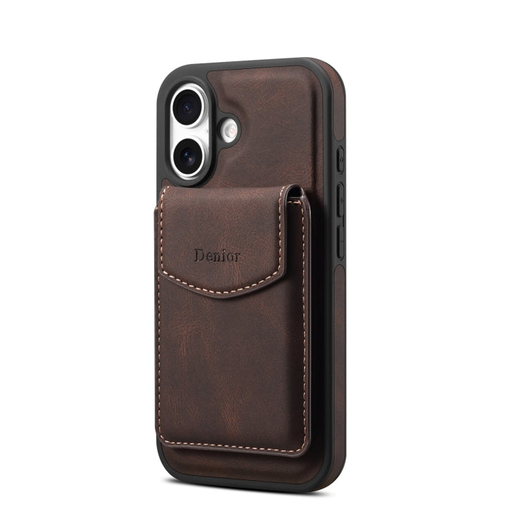 For iPhone 16 Plus Denior D19 Skin Feel MagSafe Detachable Card Slot Phone Case(Brown) - iPhone 16 Plus Cases by Denior | Online Shopping UK | buy2fix