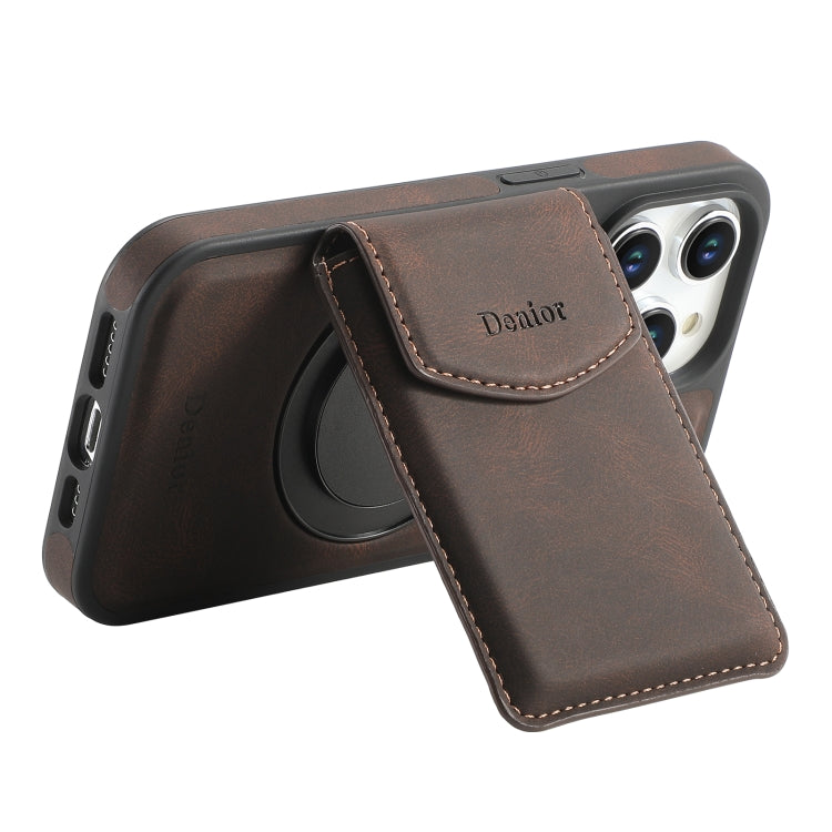 For iPhone 15 Pro Max Denior D20 Skin Feel MagSafe Holder Detachable Card Slot Phone Case(Brown) - iPhone 15 Pro Max Cases by Denior | Online Shopping UK | buy2fix