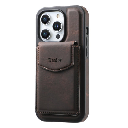 For iPhone 14 / 13 Denior D20 Skin Feel MagSafe Holder Detachable Card Slot Phone Case(Brown) - iPhone 14 Cases by Denior | Online Shopping UK | buy2fix