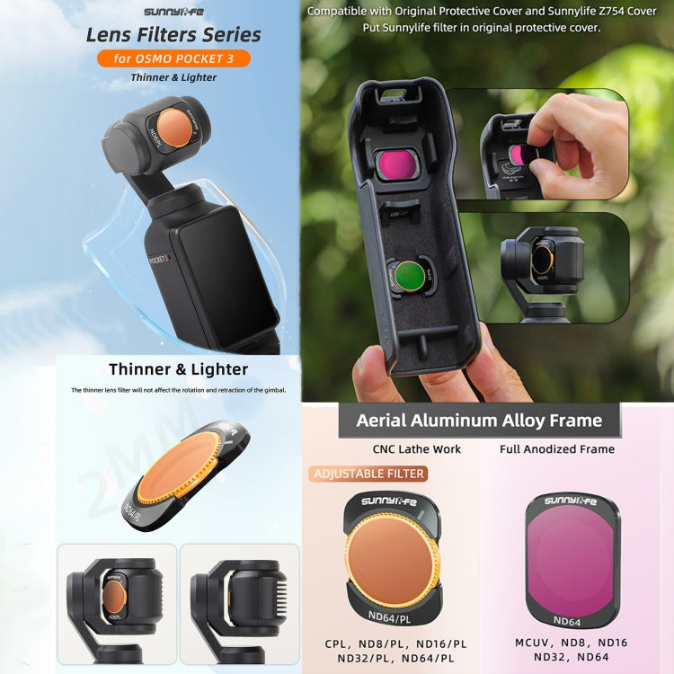 For DJI Osmo Pocket 3 Sunnylife Camera Lens Filter, Filter:ND64PL - Lens Accessories by Sunnylife | Online Shopping UK | buy2fix