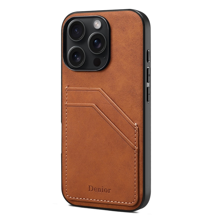 For iPhone 16 Pro Denior D09 PU Dual Card Slot Back Cover Phone Case(Brown) - iPhone 16 Pro Cases by Denior | Online Shopping UK | buy2fix