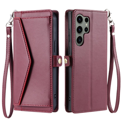 For Samsung Galaxy S25 Ultra 5G Wallet Multi-card Slot Leather Phone Case with Lanyard(Wine Red) - Galaxy S25 Ultra 5G Cases by buy2fix | Online Shopping UK | buy2fix