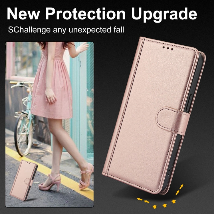 For Samsung Galaxy S25 5G Skin Feel Pure Color Card Slots Leather Phone Case with Dual Lanyard(Rose Gold) - Galaxy S25 5G Cases by buy2fix | Online Shopping UK | buy2fix