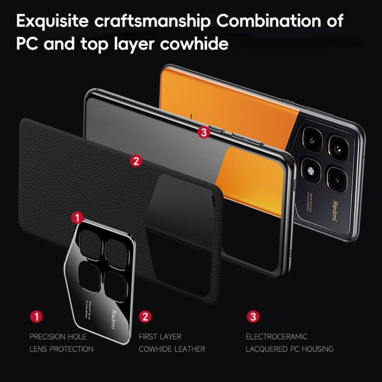 For Redmi K70 Champion First Layer Cowhide Leather Electroplated PC Phone Case(Black) - Xiaomi Cases by buy2fix | Online Shopping UK | buy2fix