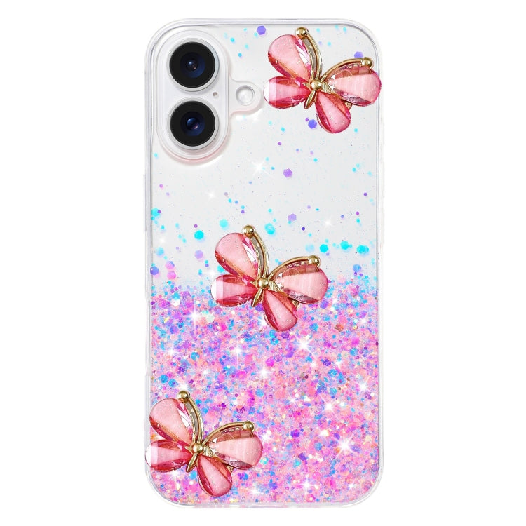 For iPhone 16 Plus Luminous Starry Sky Glitter Butterfly TPU Phone Case(Pink) - iPhone 16 Plus Cases by buy2fix | Online Shopping UK | buy2fix