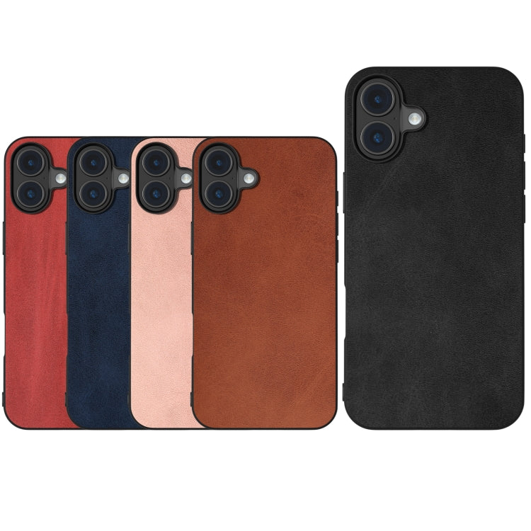 For iPhone 16 Plus Black Frame Two-color Calf Texture PU Phone Case(Blue) - iPhone 16 Plus Cases by buy2fix | Online Shopping UK | buy2fix