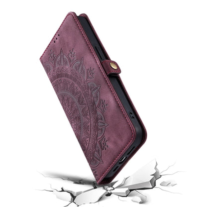 For iPhone 16 Plus Skin Feel Totem Embossed Leather Phone Case(Wine Red) - iPhone 16 Plus Cases by buy2fix | Online Shopping UK | buy2fix