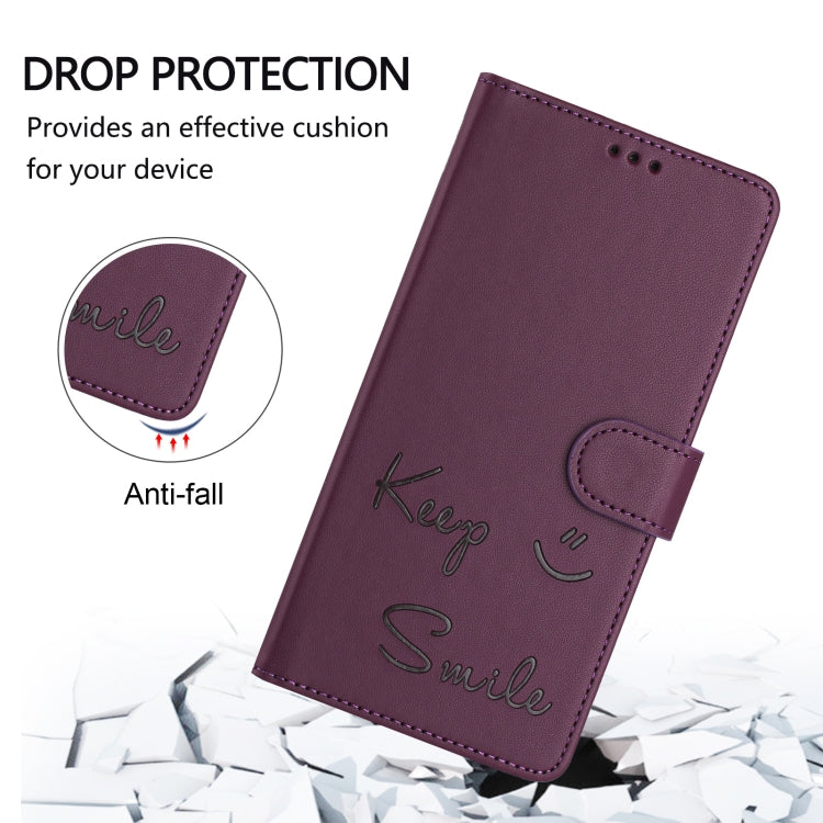 For Samsung Galaxy S25 5G Smile Embossing RFID Leather Phone Case(Violet) - Galaxy S25 5G Cases by buy2fix | Online Shopping UK | buy2fix