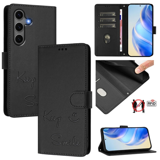 For Samsung Galaxy S25+ 5G Smile Embossing RFID Leather Phone Case(Black) - Galaxy S25+ 5G Cases by buy2fix | Online Shopping UK | buy2fix