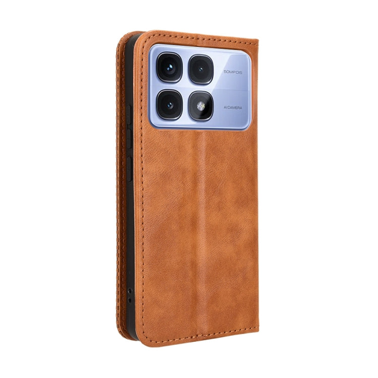 For Redmi K70 Ultra Magnetic Buckle Retro Texture Leather Phone Case(Brown) - Xiaomi Cases by buy2fix | Online Shopping UK | buy2fix